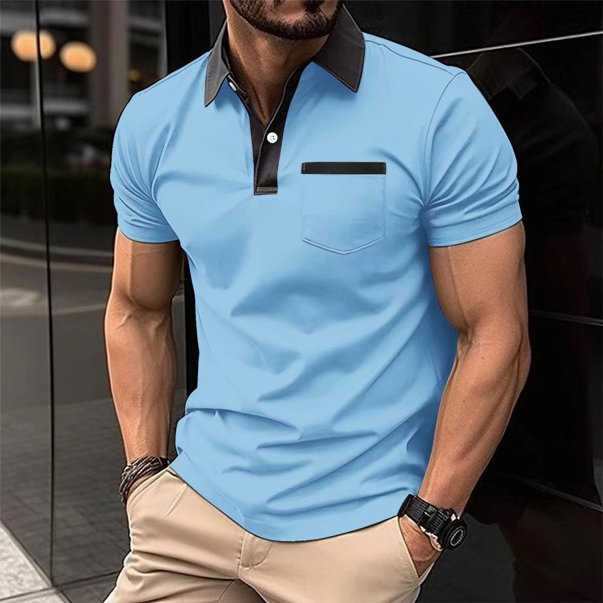 Lapel Fashion Slim Pocket Short Sleeved T Shirt