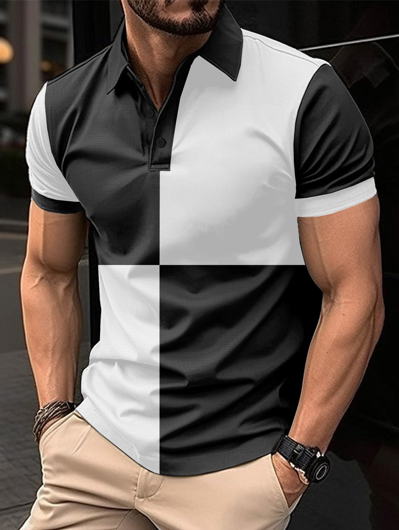 Casual Sports Short Sleeve Color Stitching Polo