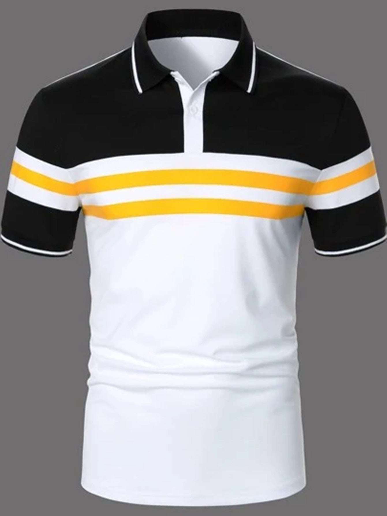 Striped Printed Short Sleeve Button Polo