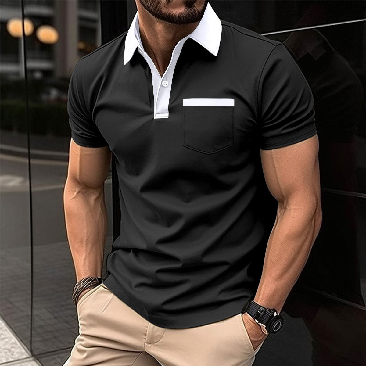 Lapel Fashion Slim Pocket Short Sleeved T Shirt