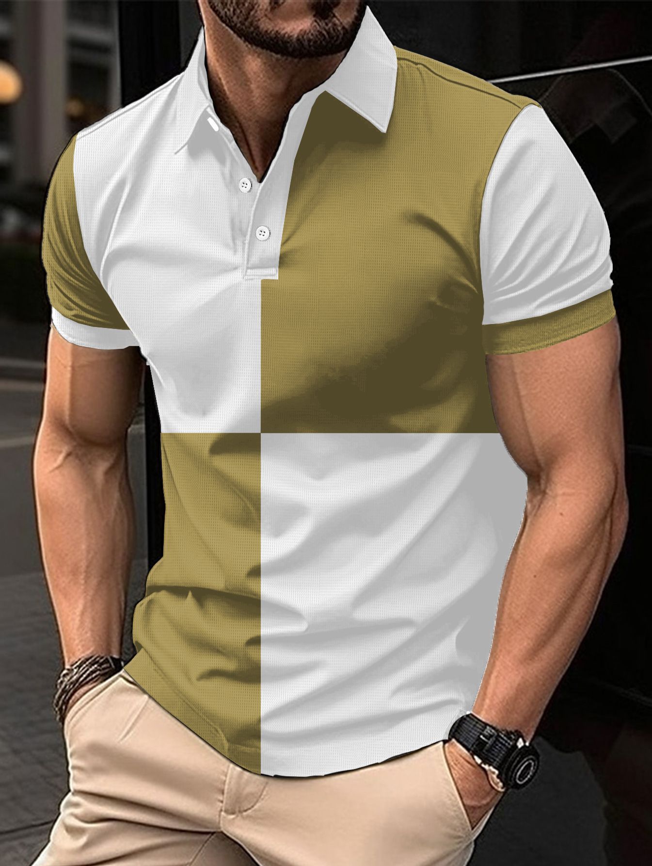 Casual Sports Short Sleeve Color Stitching Polo
