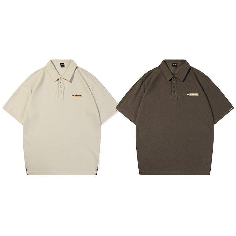 Retro Texture Embroidered Polo T shirt