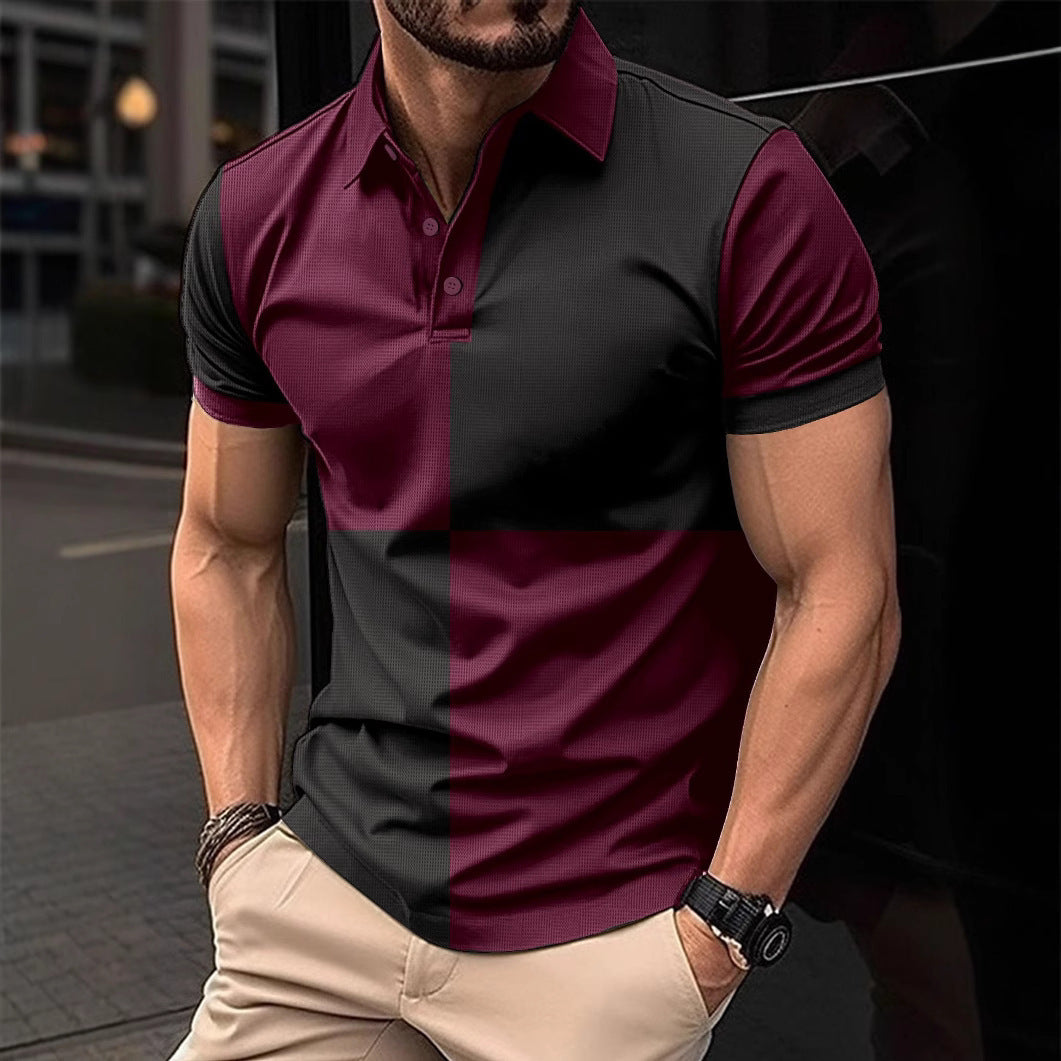 Casual Sports Short Sleeve Color Stitching Polo