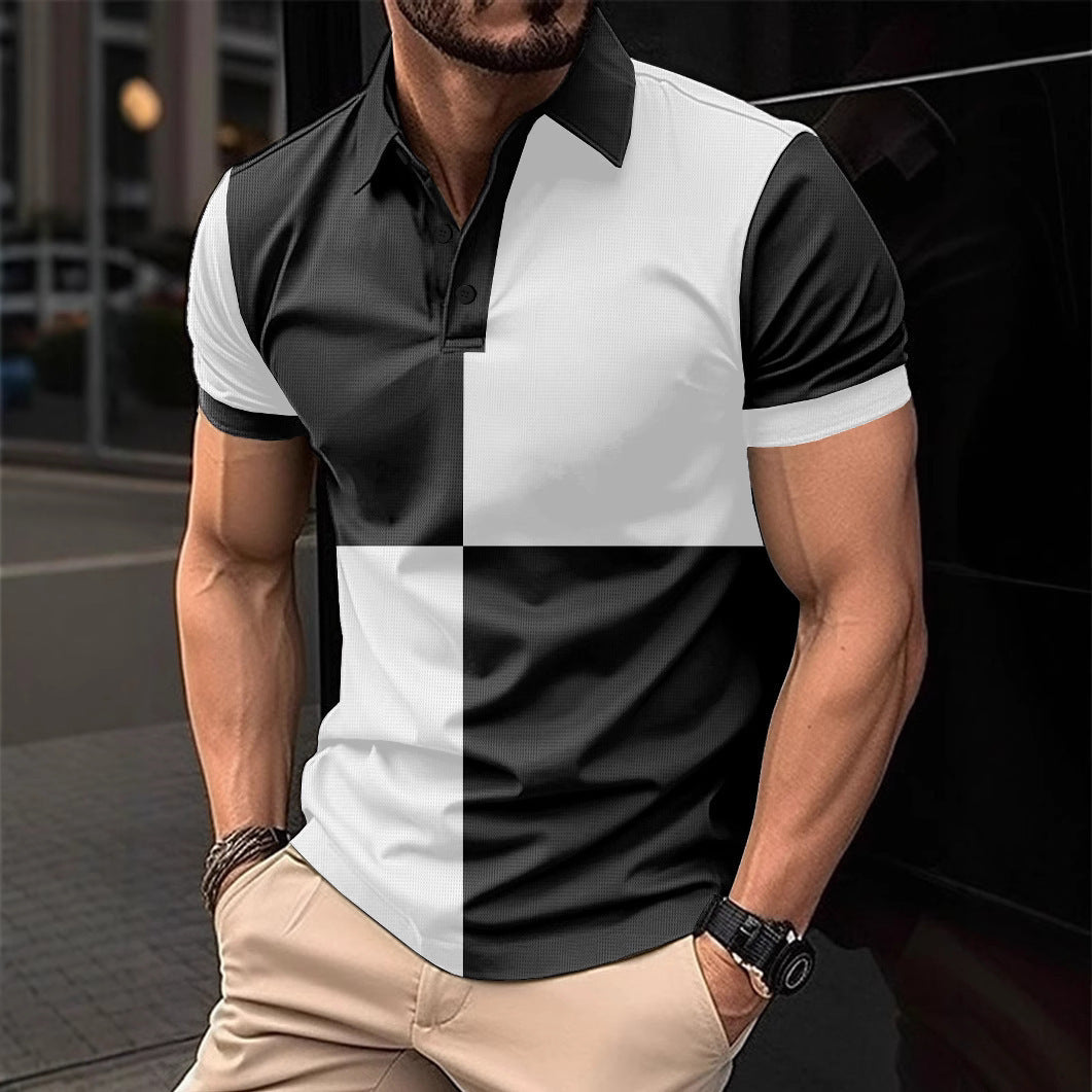 Casual Sports Short Sleeve Color Stitching Polo