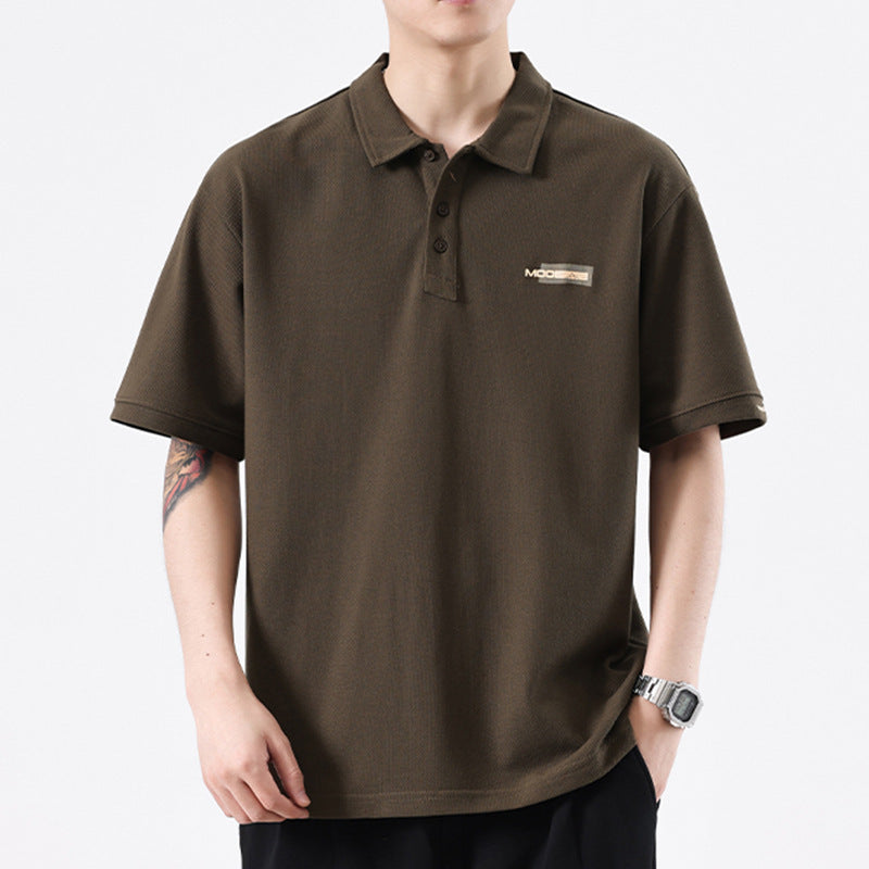 Retro Texture Embroidered Polo T shirt