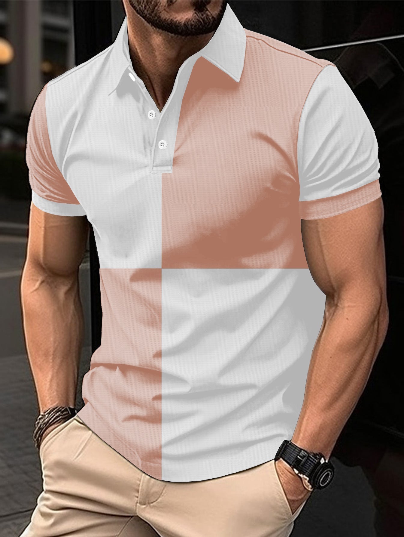 Casual Sports Short Sleeve Color Stitching Polo