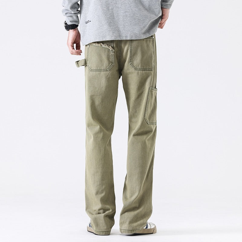 Washed Distressed Army Green Jeans