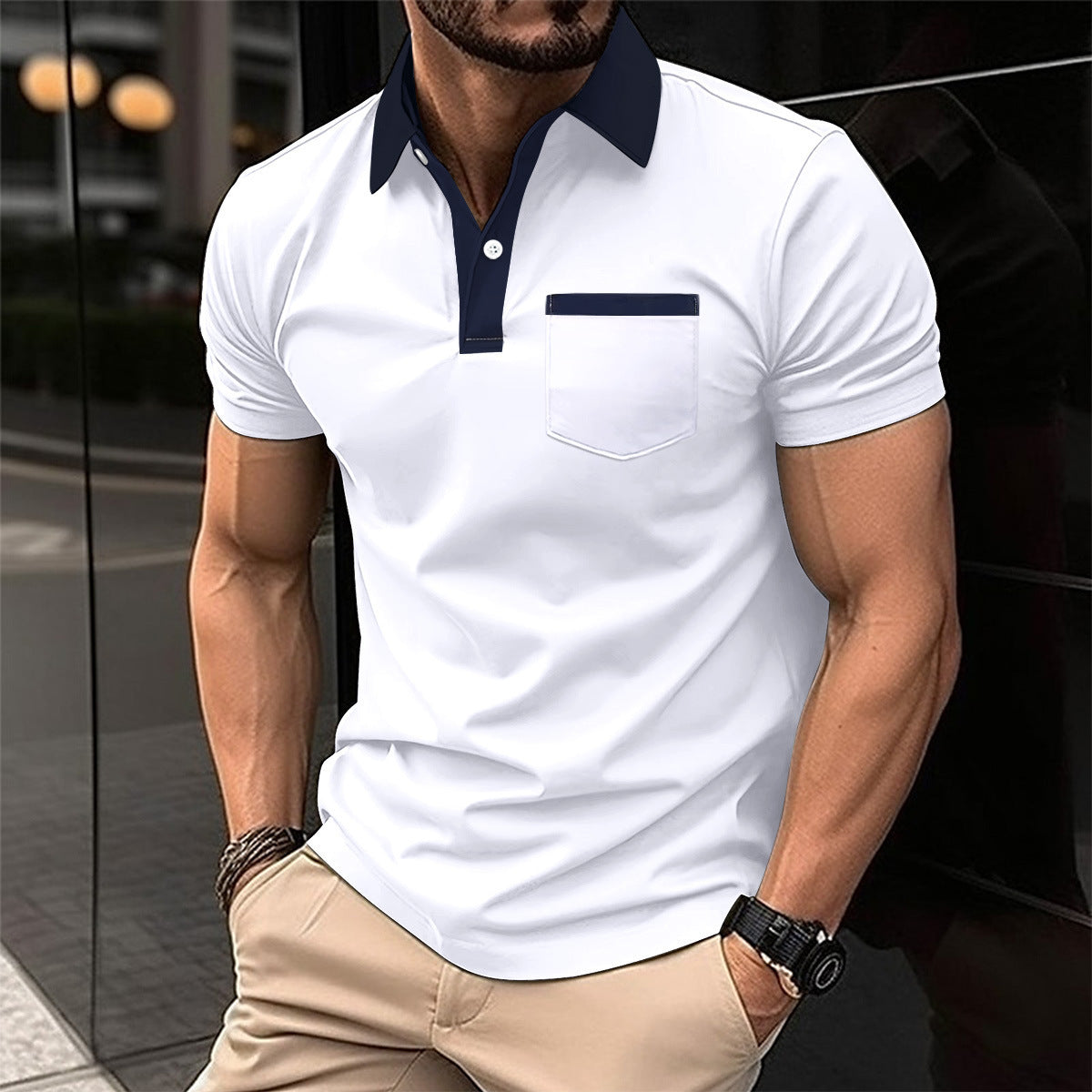 Lapel Fashion Slim Pocket Short Sleeved T Shirt