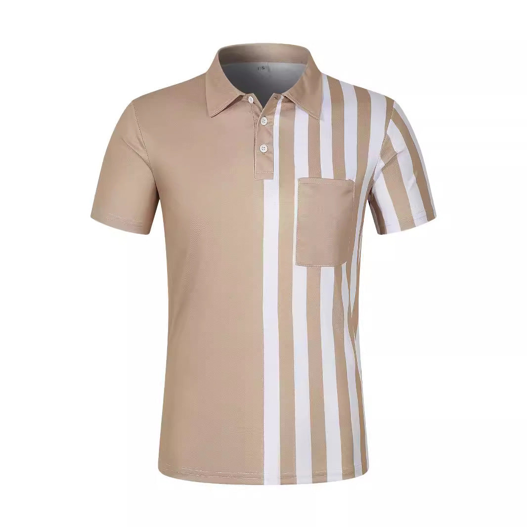 Striped Printing Lapel Polo Shirt