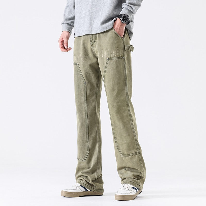 Washed Distressed Army Green Jeans