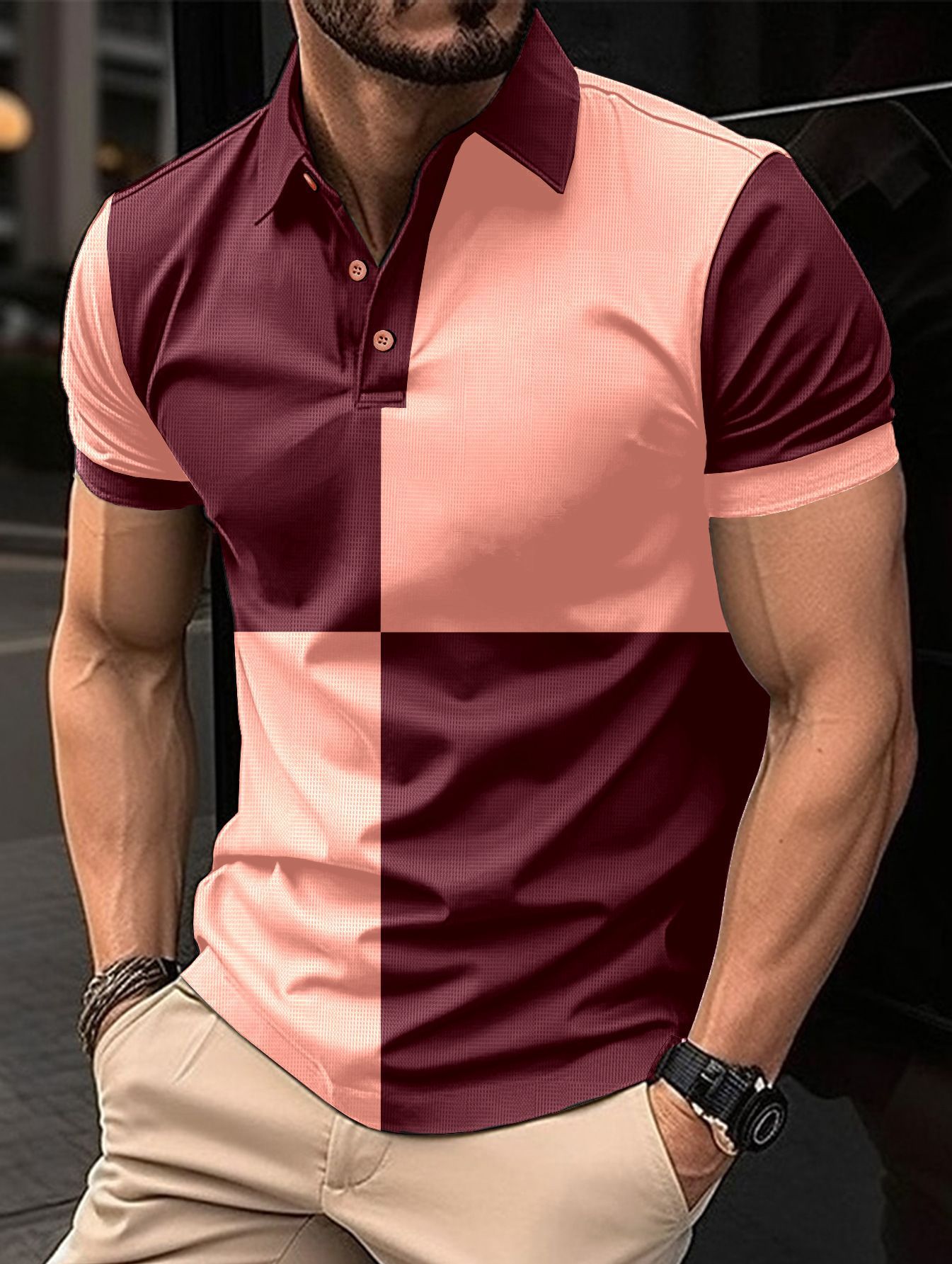 Casual Sports Short Sleeve Color Stitching Polo