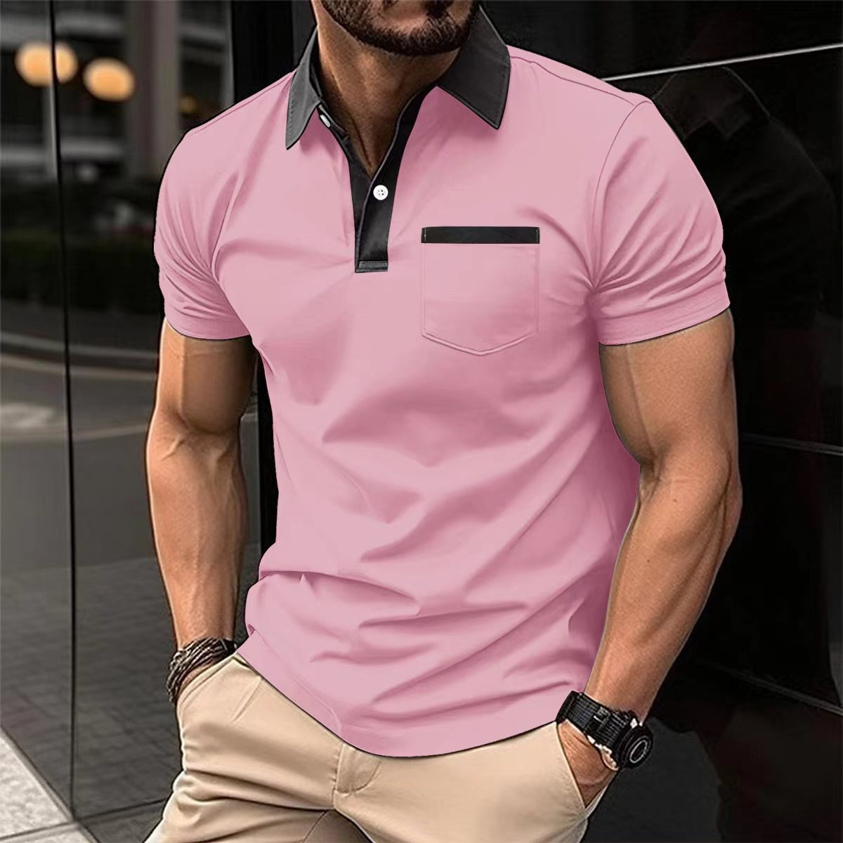 Lapel Fashion Slim Pocket Short Sleeved T Shirt