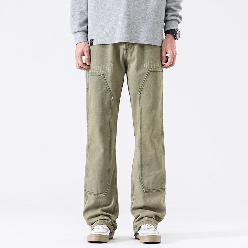 Washed Distressed Army Green Jeans