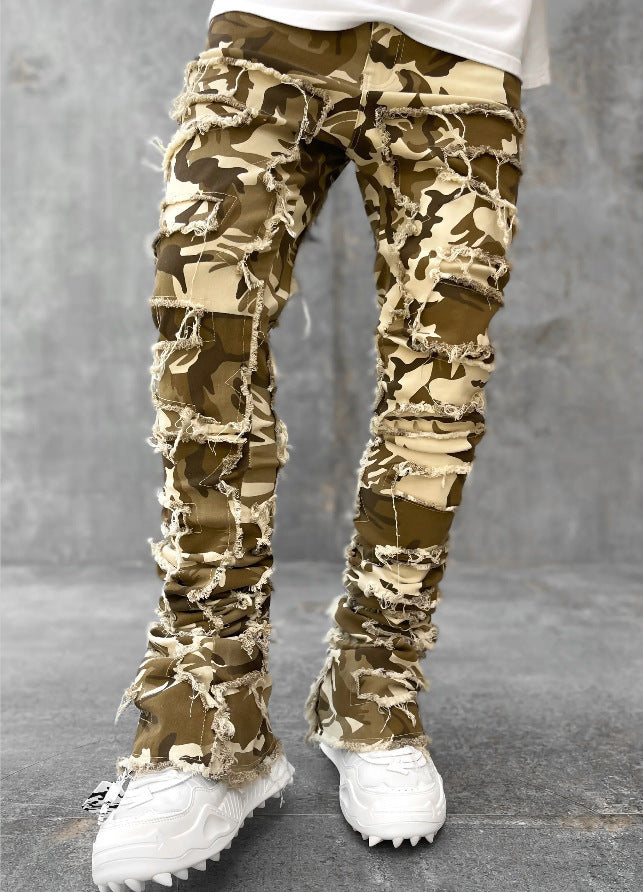 Patched Pants Long Tight Fit Stacked Jeans
