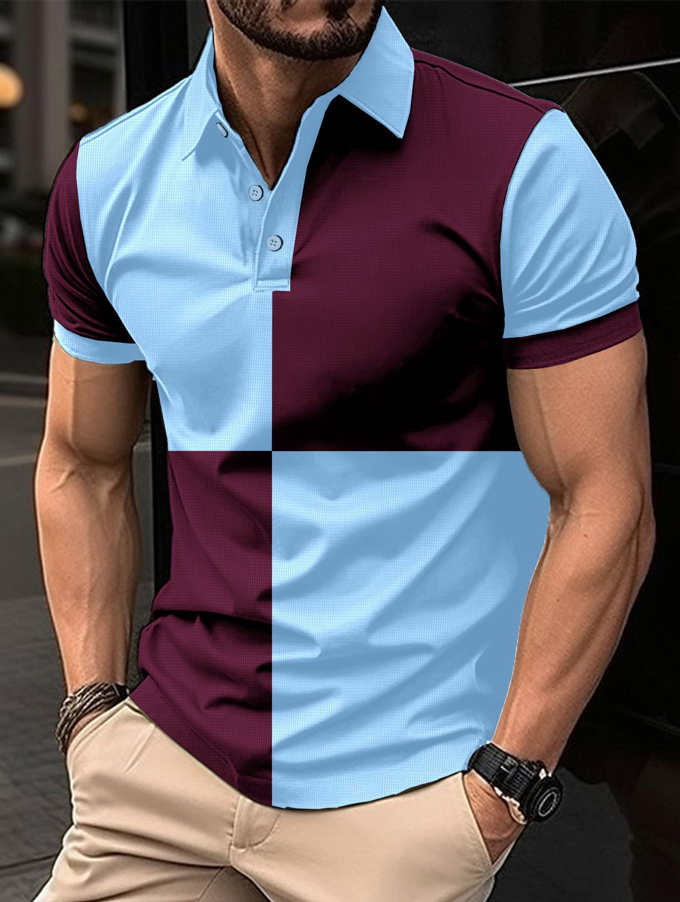 Casual Sports Short Sleeve Color Stitching Polo