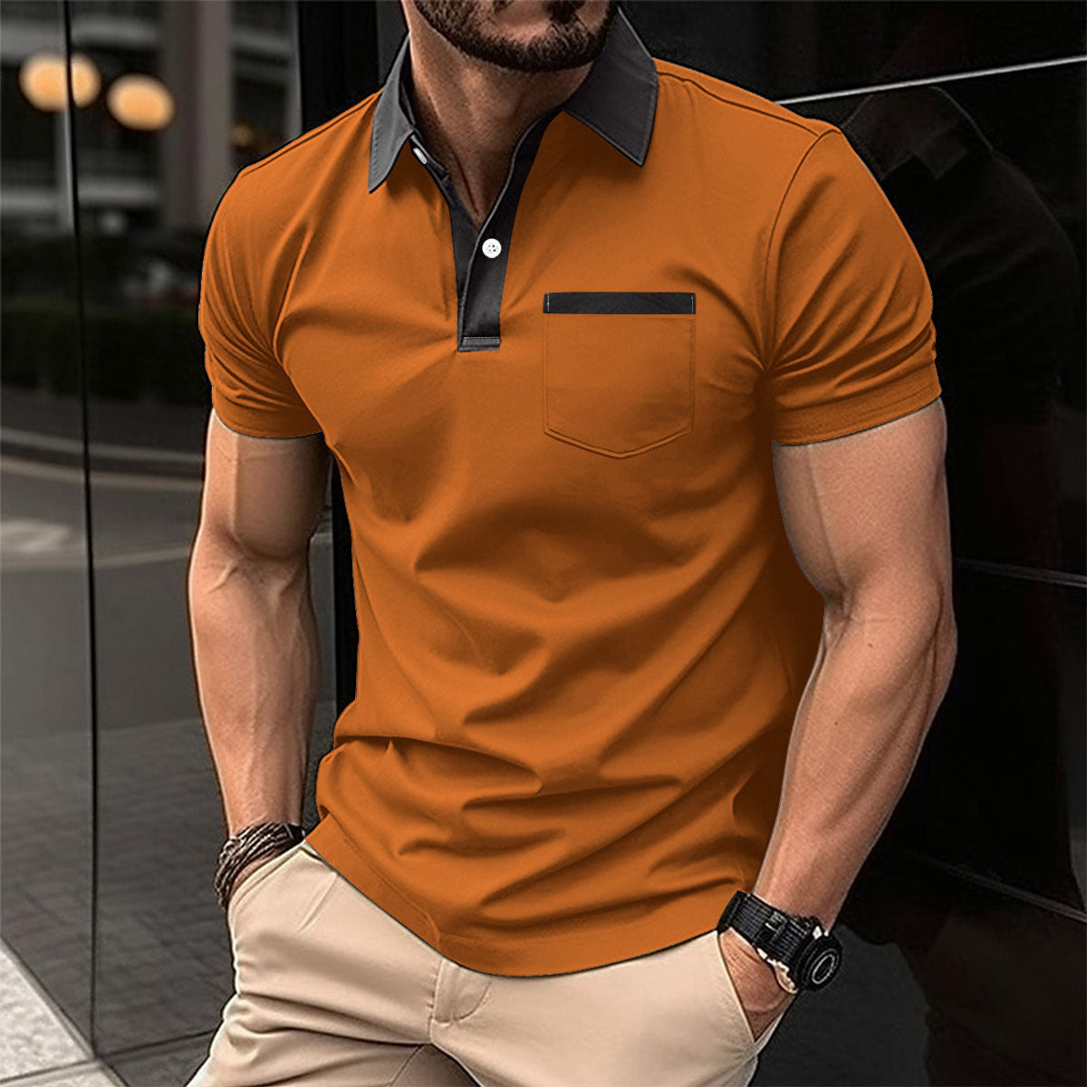 Lapel Fashion Slim Pocket Short Sleeved T Shirt