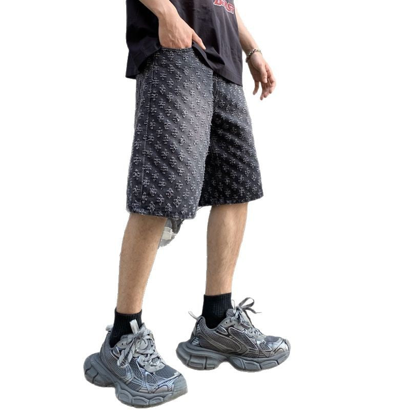 Summer Loose Straight Retro Five-point Denim Shorts
