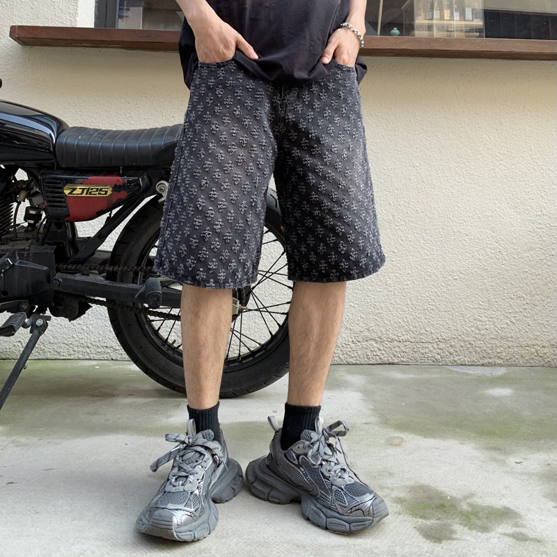 Summer Loose Straight Retro Five-point Denim Shorts