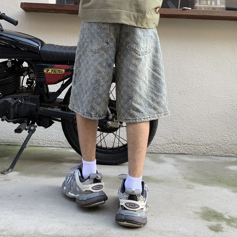 Summer Loose Straight Retro Five-point Denim Shorts