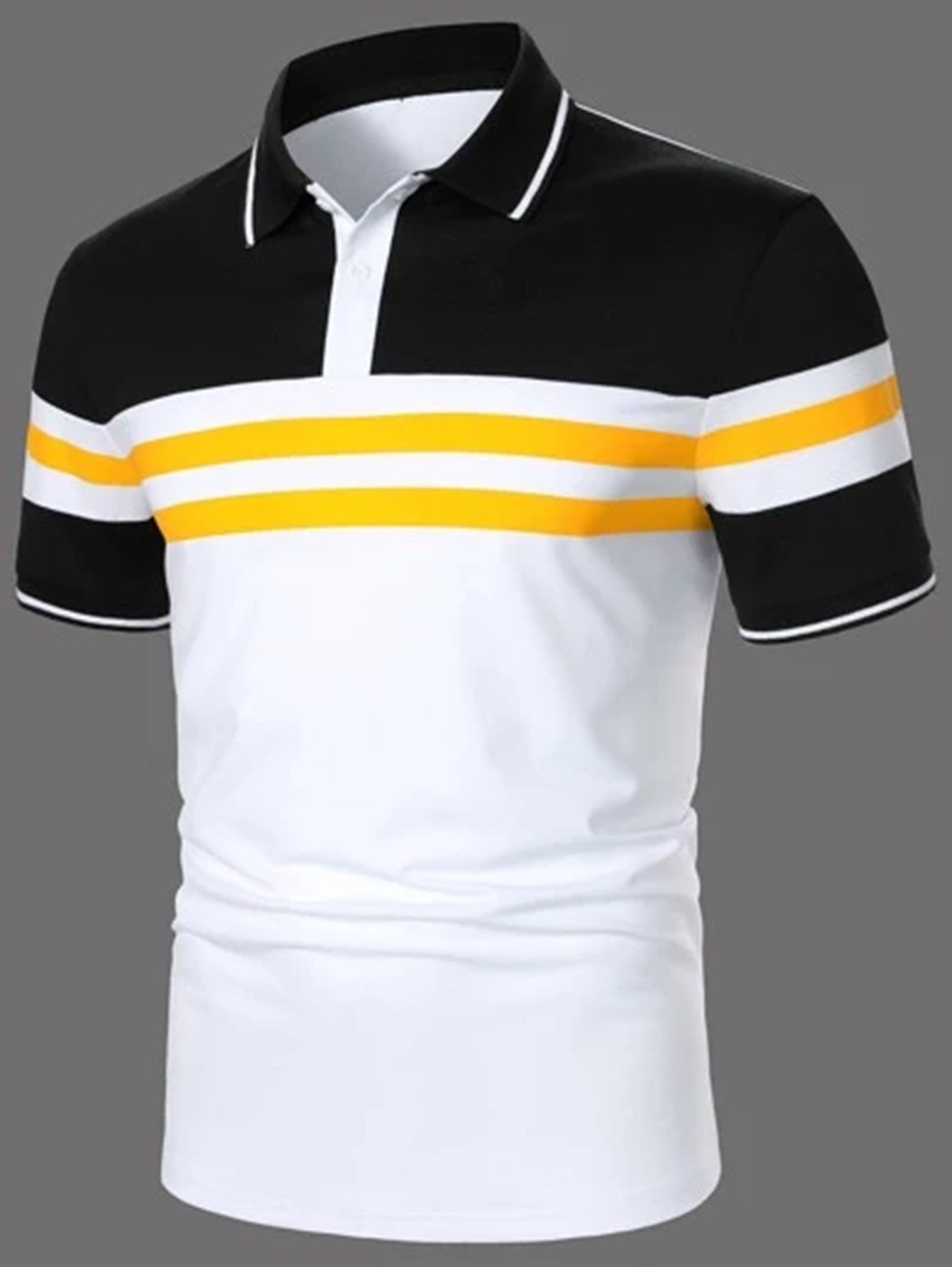 Striped Printed Short Sleeve Button Polo
