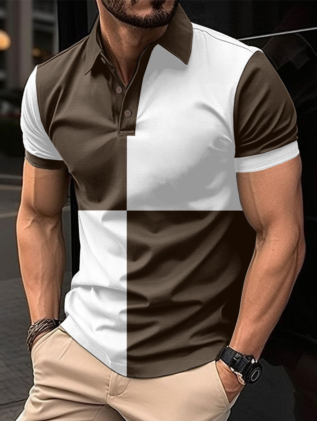 Casual Sports Short Sleeve Color Stitching Polo