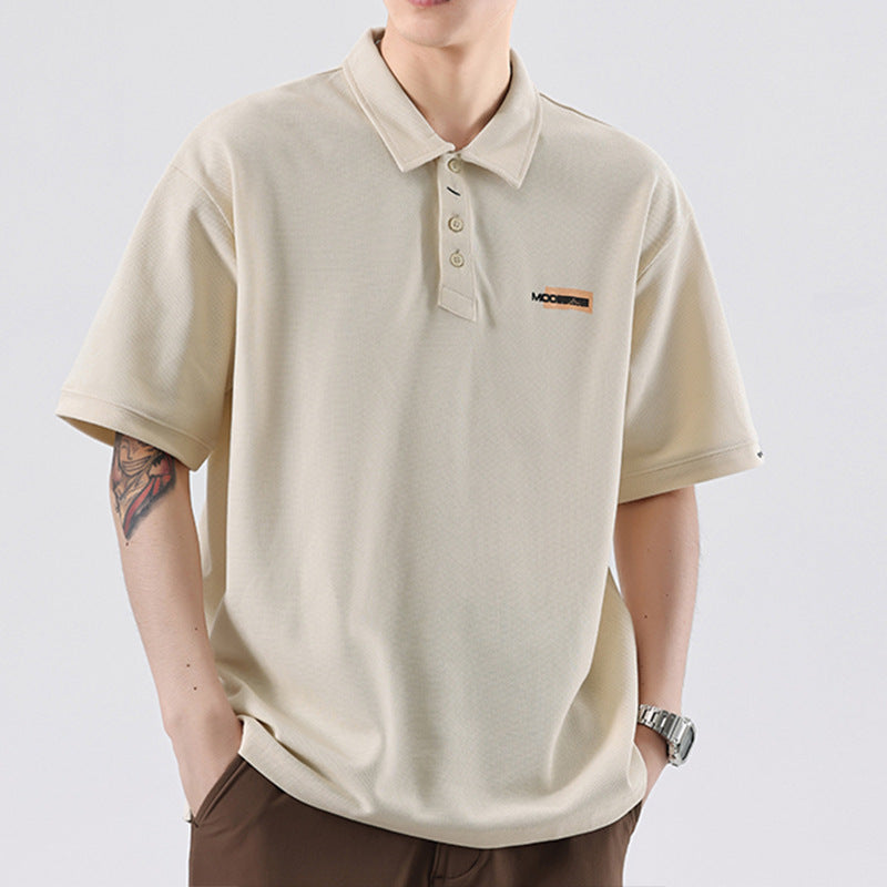 Retro Texture Embroidered Polo T shirt