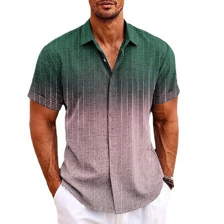 Gradient 3d Printed Short-sleeved Shirt Summer