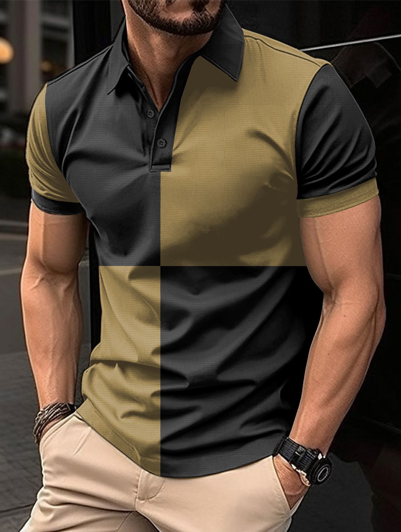 Casual Sports Short Sleeve Color Stitching Polo