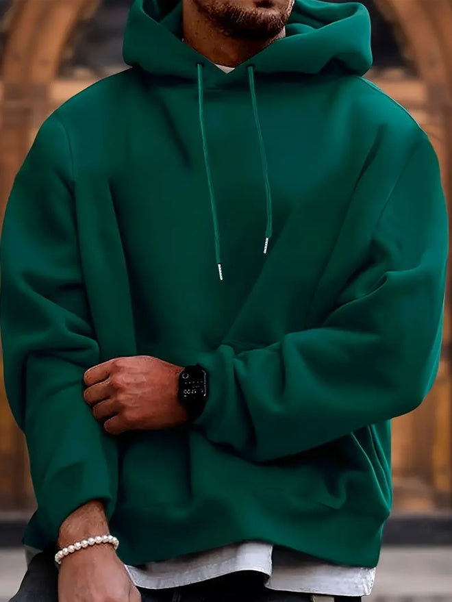 Men Solid Color Hooded