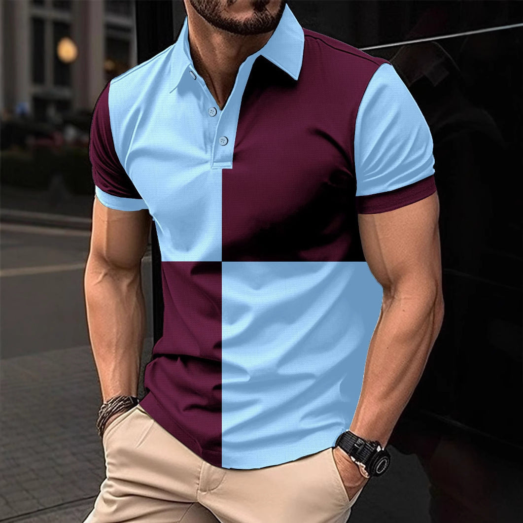 Casual Sports Short Sleeve Color Stitching Polo