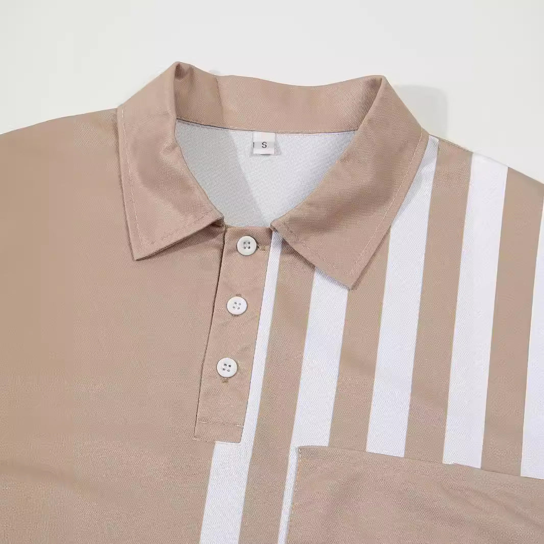 Striped Printing Lapel Polo Shirt