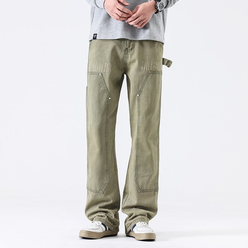 Washed Distressed Army Green Jeans