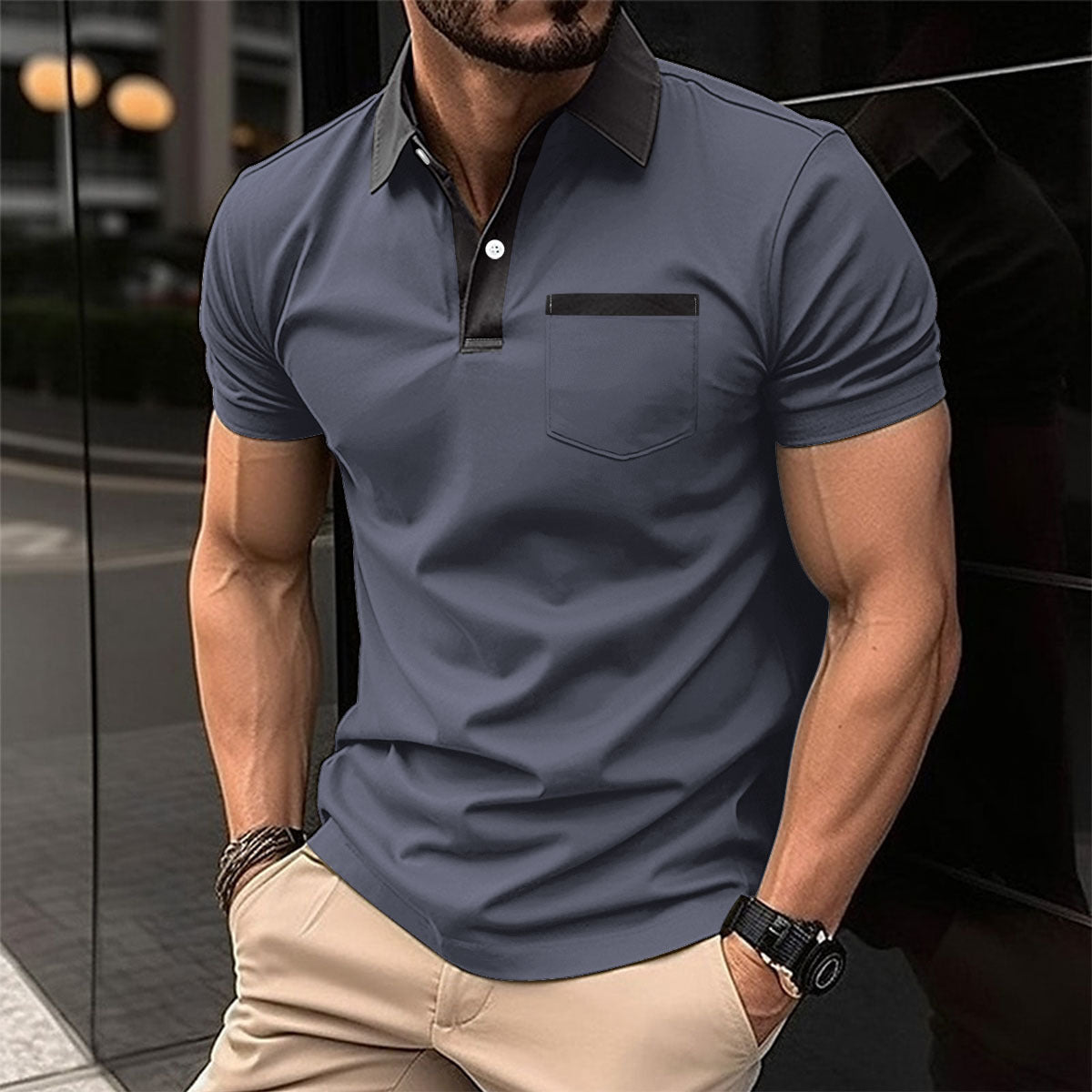 Lapel Fashion Slim Pocket Short Sleeved T Shirt