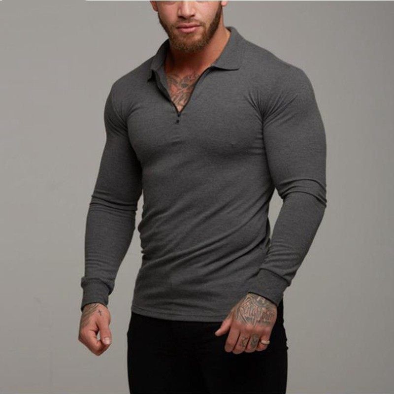Men Long Sleeve Polo T Shirt