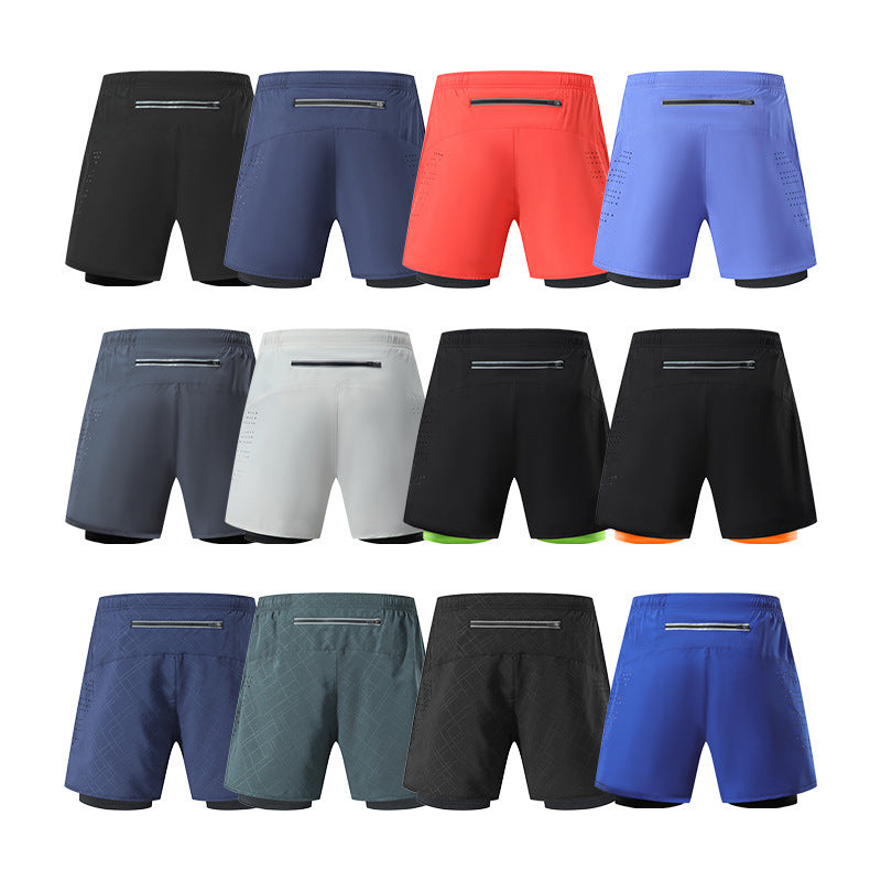 Men's Loose Three-point Quick-drying Lined Anti-exposure Double-layer Fitness Shorts